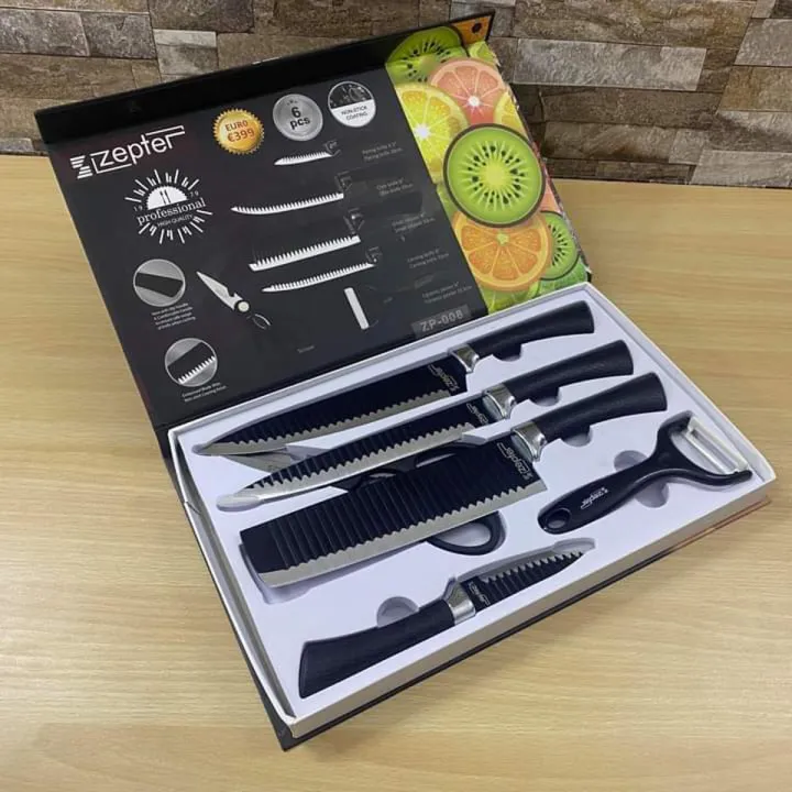 Bass/Zepter 6 Pieces Kitchen Knife Set with Leather Handle